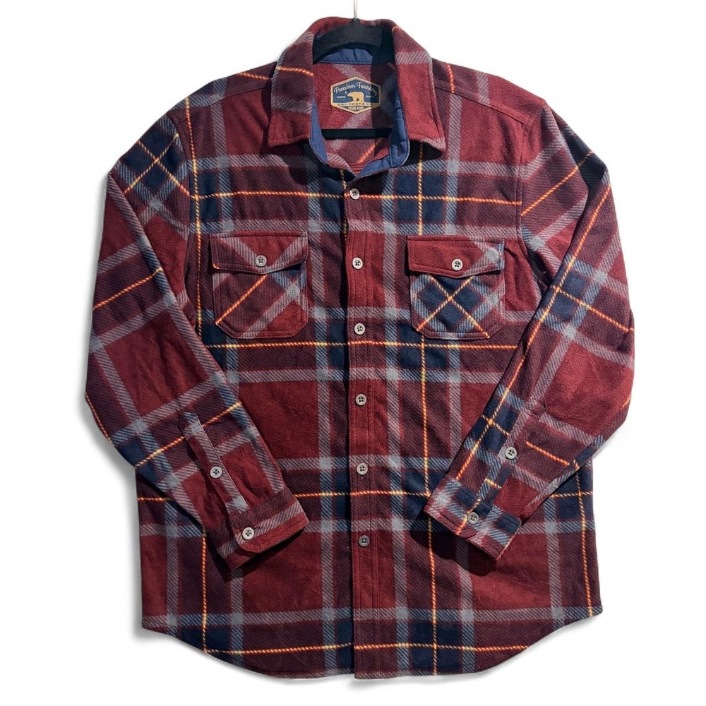 Freedom Foundry Flannel Shirt Mens Large Red Blue Yellow Plaid Workwear GPU-003